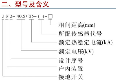 JN2-40.5型户内高压接地开关,接地刀闸型号及含义